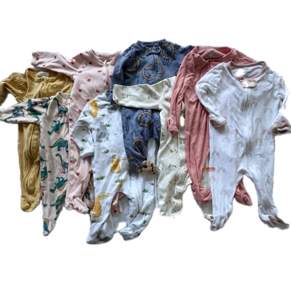 8 Assorted 0-3mo Baby PJ Footed Onesies Set